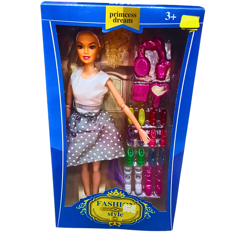 Princess Dream Fashion Doll with Polka Dot Dress & Accessories – Stylish Playset for Kids 3+ Main image