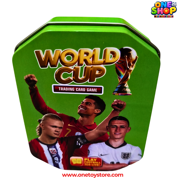 World Cup Football Trading Card Game Tin Box – Green Edition | Soccer Card Storage Case | Football Collector Tin for Kids & Sports Fans