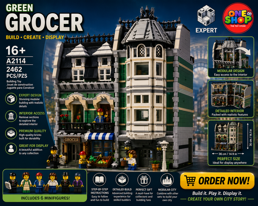 Green Grocer Modular Building Blocks Set 2462 Pieces – Expert City Market Construction Model for Adults | Collectible Street Shop Building Set | Premium STEM Building Toy 16+ Main image