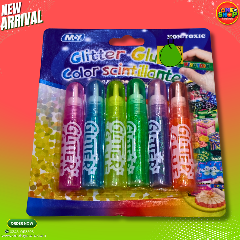 6 Pcs Glitter Glue Pens Set for Kids – Non-Toxic Sparkle Craft Glue Colors for School Projects & Arts in Pakistan Main image