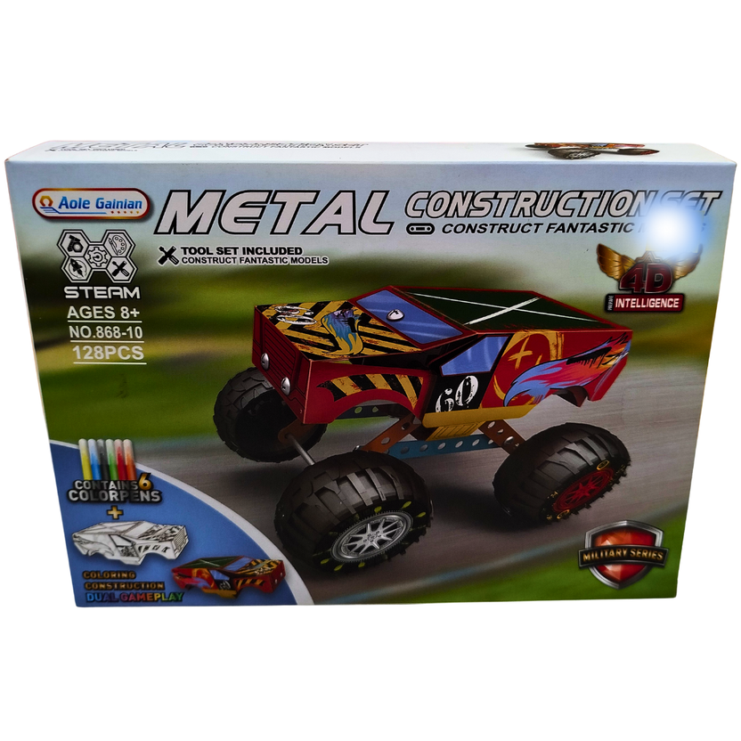 🚙 Metal Construction Monster Truck Building Set – 128 PCS DIY STEAM Toy with Coloring Pens | Ages 8+ | Aole Gainan Main image