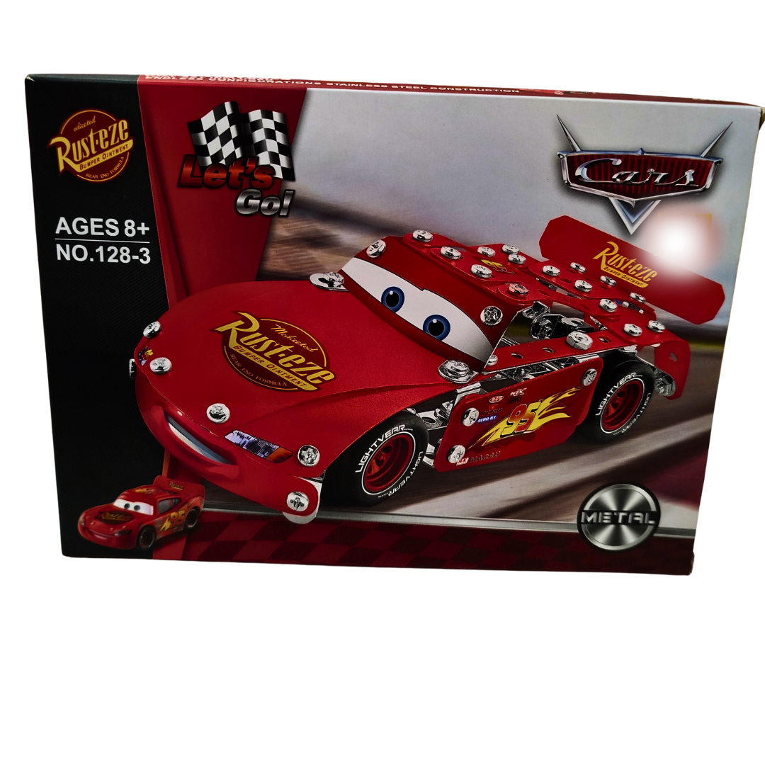 🏁 Lightning McQueen Metal Car Construction Set – DIY Rust-eze Racer Model Kit | Ages 8+ | 128-3