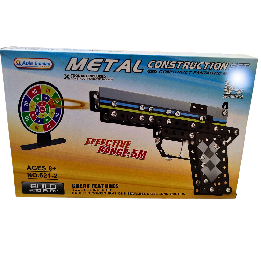 🔫 Metal Rubber Band Launcher Gun DIY Kit – 5M Range STEAM Construction Set | 128 PCS | Ages 8+ | Aole Gainan 621-2