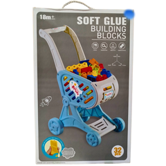 🛒 Soft Building Blocks Trolley Set – 32 PCS Push Cart with Safe Baby Blocks | Ages 18m+ | Early Learning Toy