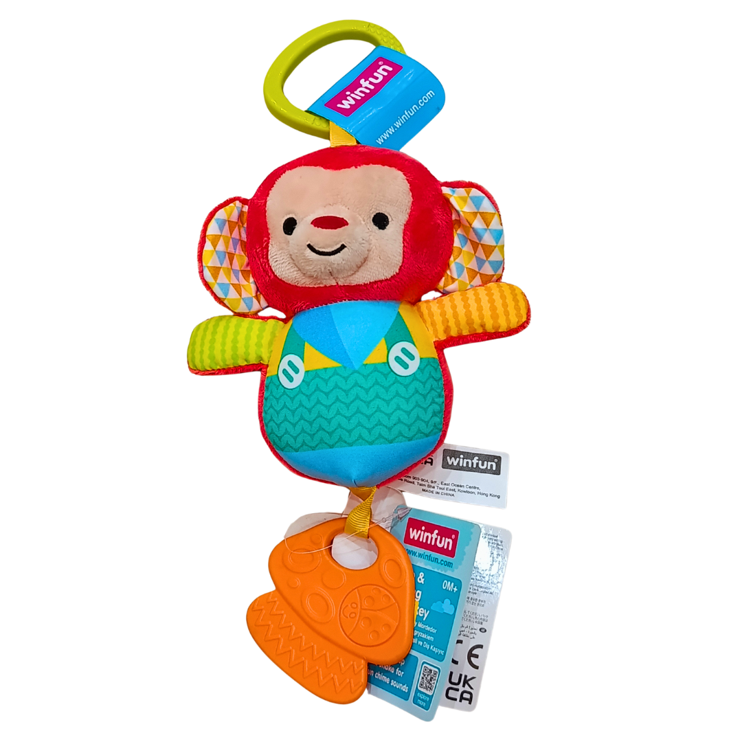 Winfun Chime & Teething Lil’ Monkey Baby Rattle – Soft Plush Monkey with Textured Teether, Chime Sounds & Colourful Sensory Play | Newborn 0M+ Secondary image