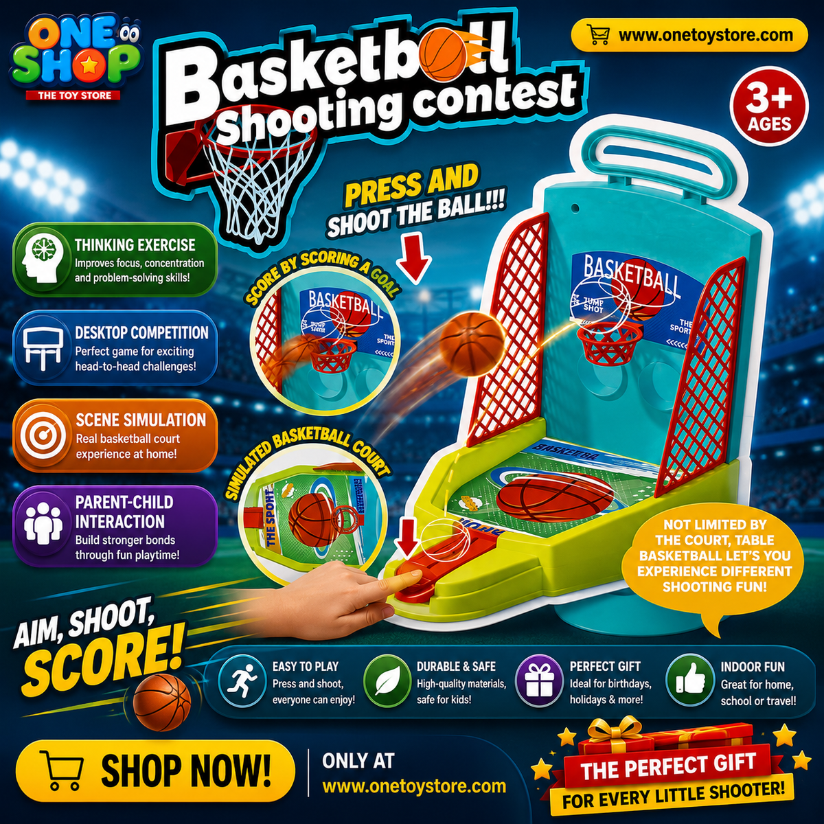 Basketball Shooting Contest Tabletop Game for Kids – Mini Basketball Arcade Challenge | Interactive Sports Board Game for Boys & Girls Ages 3+