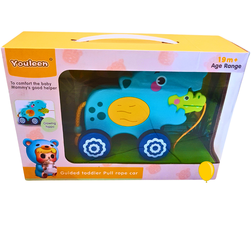 Youleen Guided Toddler Pull Rope Car | Glowing Hippo Toy for Toddlers | 19+ Months Main image