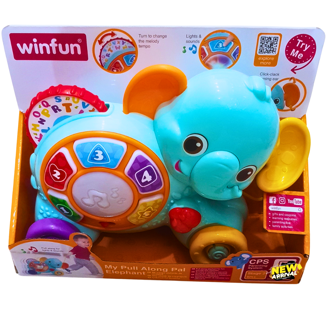 Winfun My Pull Along Pal Elephant – Musical Light-Up Activity Toy for Toddlers | Early Learning Walking Companion for 12+ Months