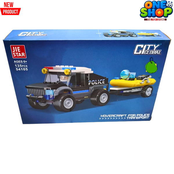 JIE STAR City Global Police Hovercraft Transport Building Blocks Set – 135 PCS Police Vehicle Construction Toy for Kids | Police Truck & Hovercraft Brick Set | Educational STEM Toy for Boys & Girls 6+