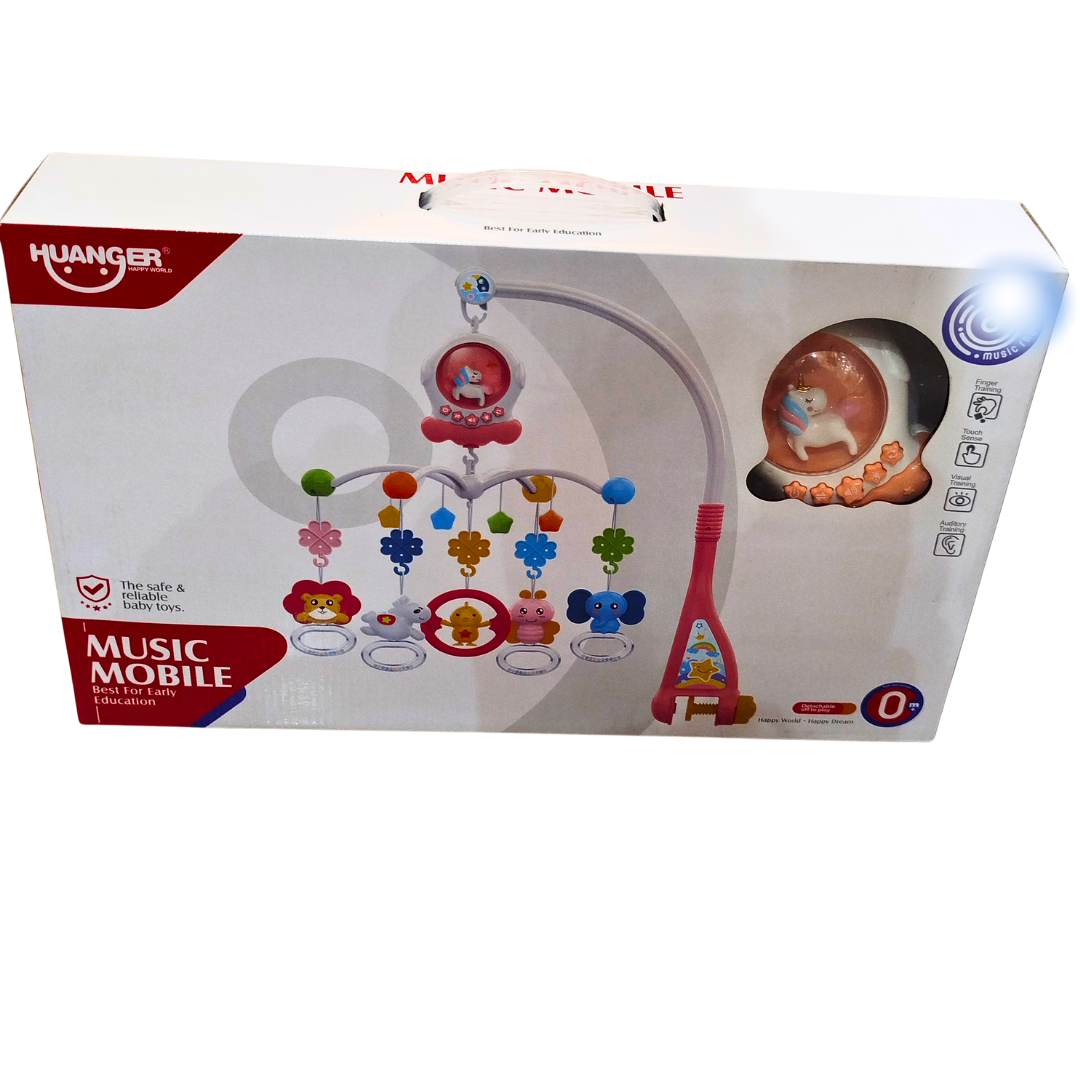 🎶 Huanger Musical Baby Crib Mobile – Rotating Hanging Toy with Lights, Music & Animal Figures (0M+)