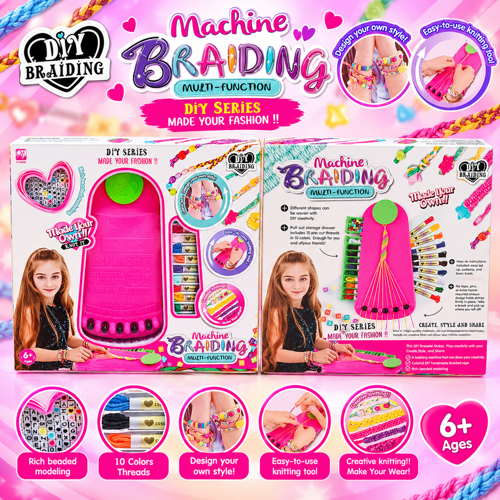 DIY Machine Braiding Bracelet Maker Kit with Beads & 10-Color Threads – Model 2653
