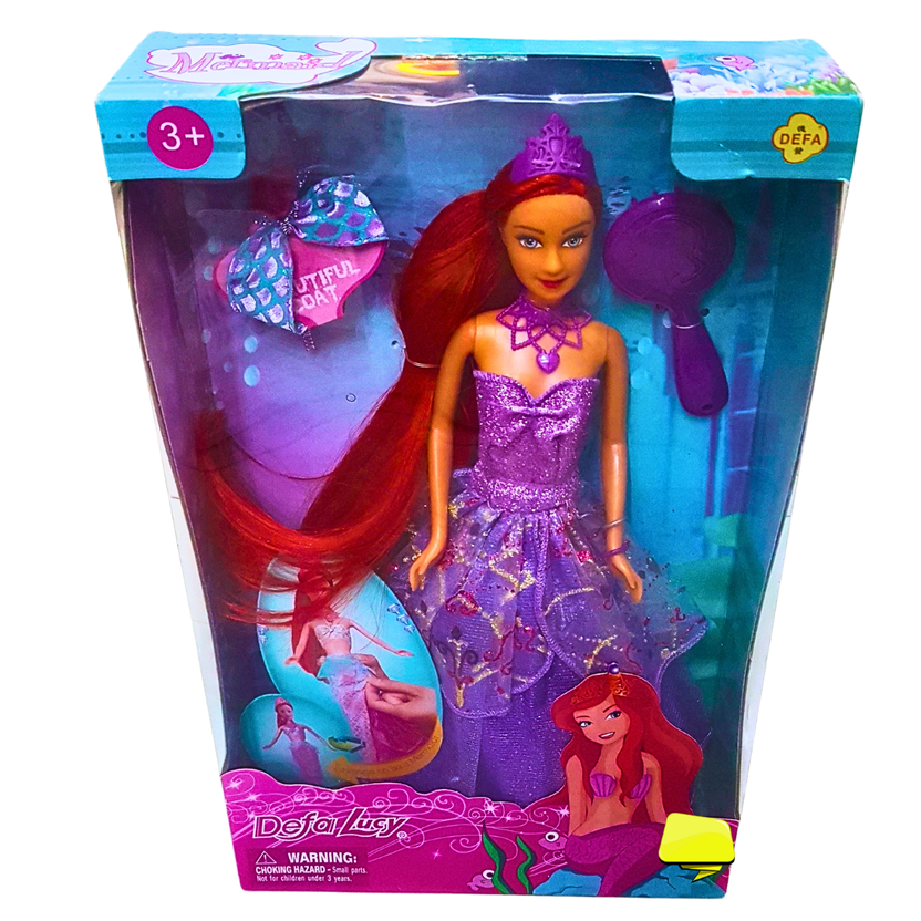 Defa Lucy Mermaid Princess Doll – Glittery Purple Gown with Accessories for Kids 3+ – Magical Underwater Adventure Toy Main image