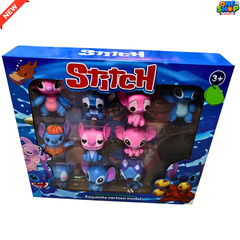 Stitch Mini Figure Toy Set for Kids – Cute Cartoon Character Collectibles with Blue & Pink Stitch Figures | Anime Toy Gift Box for Boys & Girls