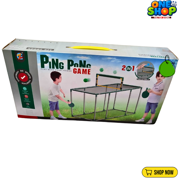 2-in-1 Kids Ping Pong & Volleyball Table Set – Portable Table Tennis Game with Net, Paddles & Balls | Indoor Sports Toy for Boys & Girls