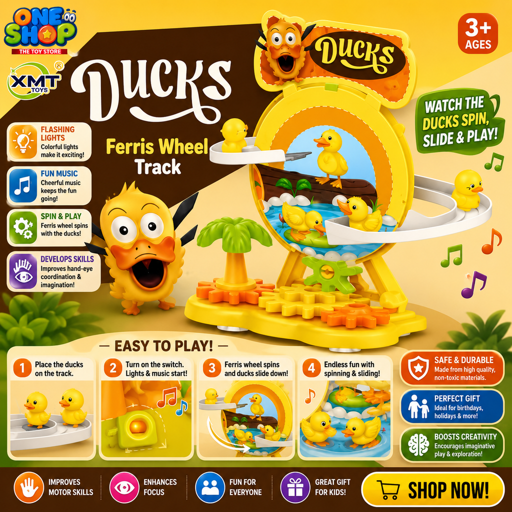 Ducks Ferris Wheel Track Toy for Kids – Rotating Duck Slide Track Playset with Moving Ducks | Educational Interactive Toy for Boys & Girls Age 3+