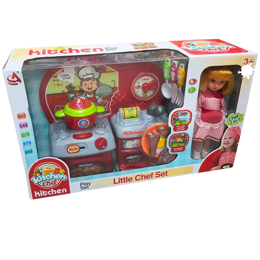 Little Chef Set - 2-in-1 Kitchen Playset with Doll for Kids 3+ | Realistic Cooking Experience Main image