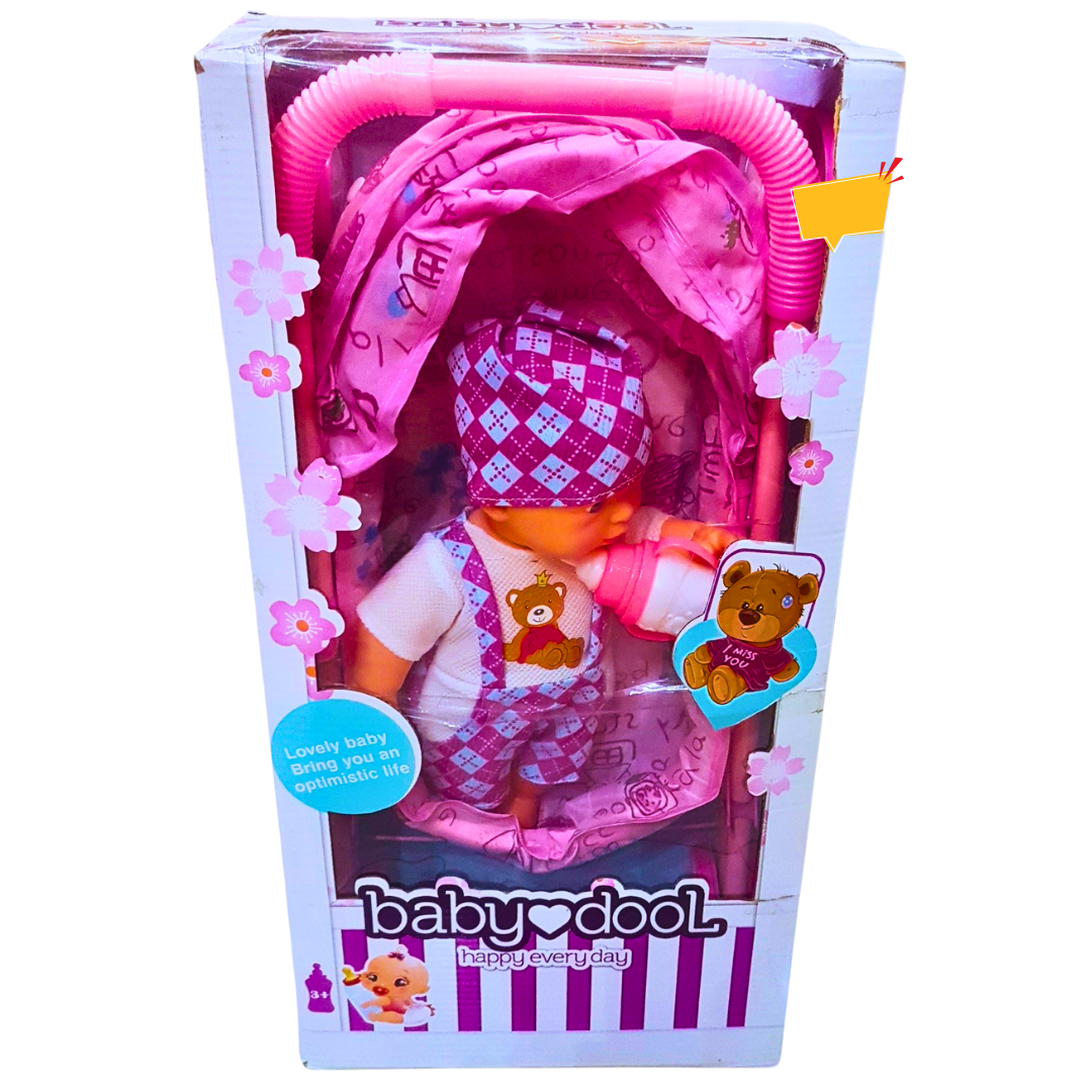 Baby Doll with Stroller Playset - Interactive Feeding & Roleplay Accessories | For Kids 3+ Main image