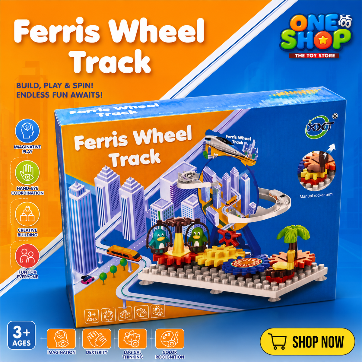 Ferris Wheel Track Building Block Set for Kids – DIY Gear-Powered Amusement Park Toy with Moving Ferris Wheel, Educational Construction Blocks, STEM Learning Toy for Boys & Girls 3+ Years