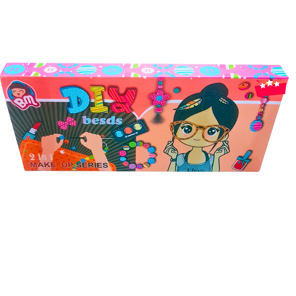 🎨 2-in-1 DIY Beads & Makeup Kit for Girls – Pretend Beauty Playset with Eyeshadows, Nail Polish & Jewelry Craft (Ages 3+)