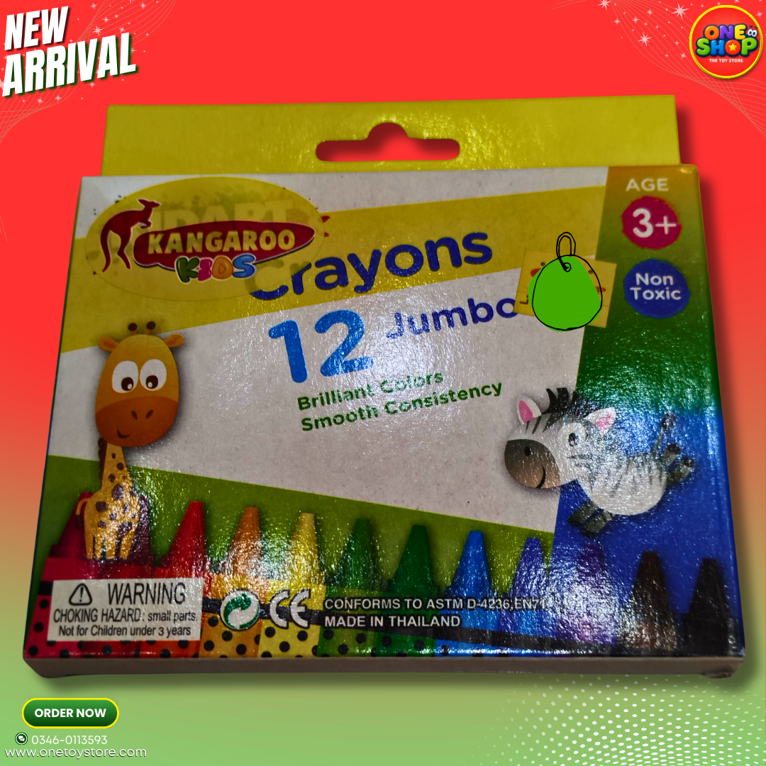 Kangaroo Kids 12 Jumbo Crayons for Kids – Non-Toxic Large Crayons Set for Toddlers & School Coloring in Pakistan