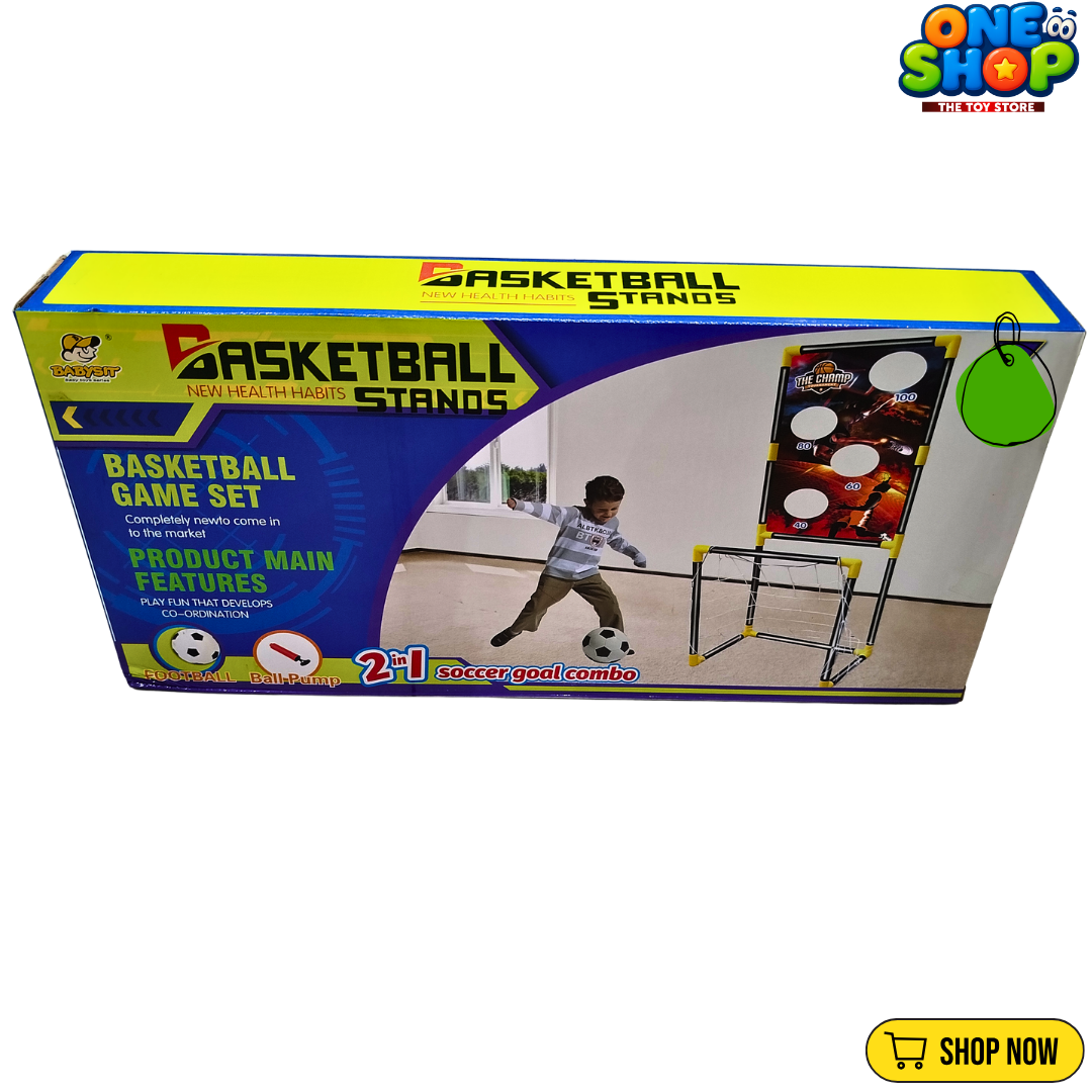 2-in-1 Basketball Hoop & Soccer Goal Set for Kids – Indoor & Outdoor Sports Training Game with Ball Pump | Interactive Sports Toy for Boys & Girls