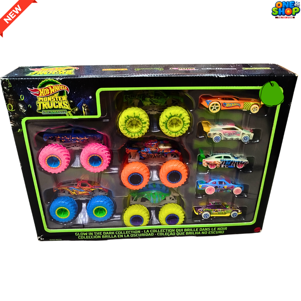 Hot Wheels Monster Trucks Glow in the Dark Set – 8-Piece Monster Truck & Die-Cast Car Collection for Kids