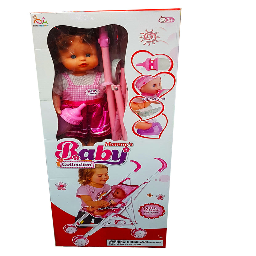 New Arrival: Interactive Baby Doll with Stroller & Feeder - 12 Baby Sounds, Drink & Wet Feature, Perfect Gift for Girls Main image