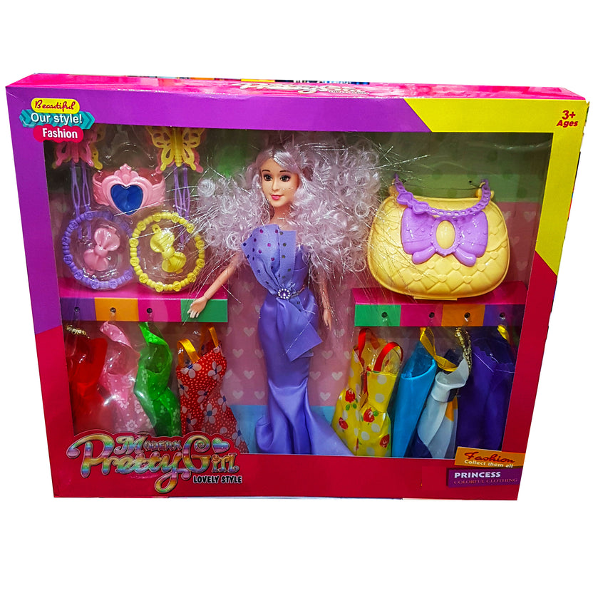 New Arrival: Modern Pretty Girl Doll with 8 Stylish Dresses & Accessories - Perfect Gift for Girls Up To 10 Years  Trendy Toy for Young Fashion Enthusiasts Main image
