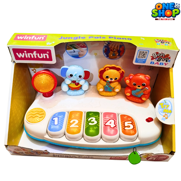 Winfun Jungle Pals Piano for Babies – Musical Learning Keyboard Toy with Animal Sounds, Lights & Number Keys for Toddlers