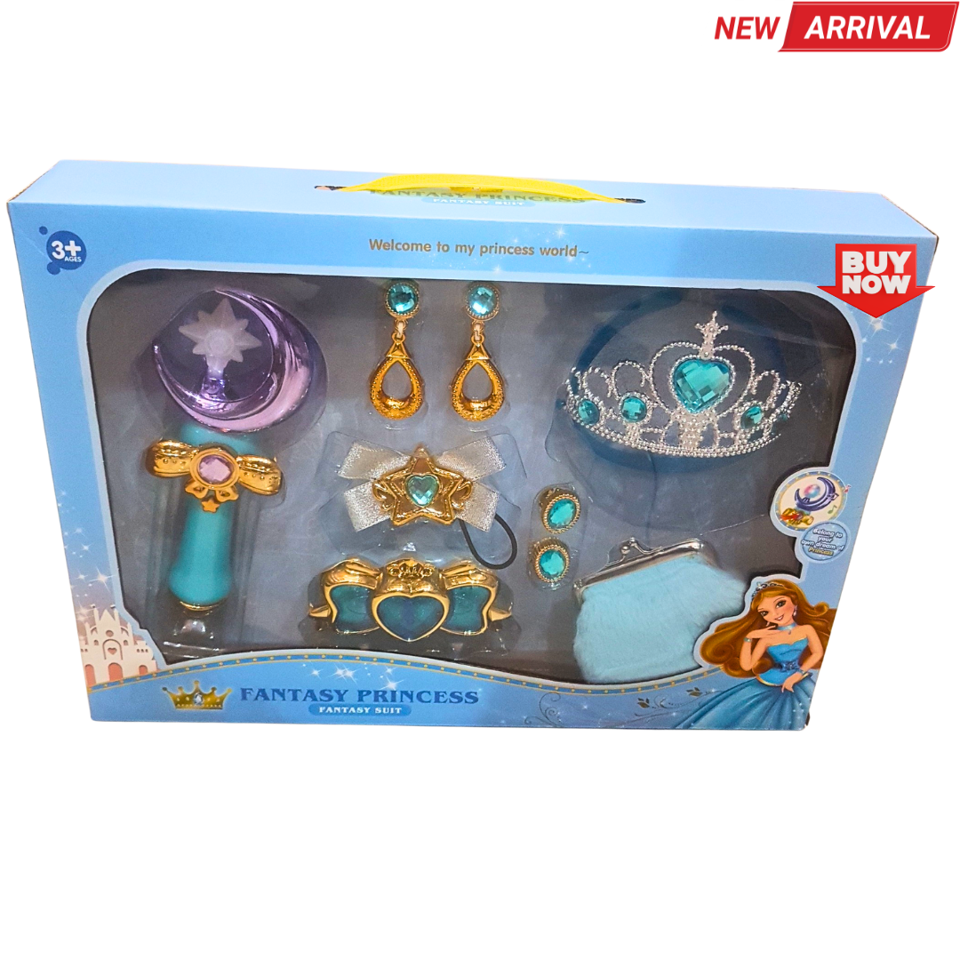 🏰 Fantasy Princess Dress-Up Jewelry Set for Girls – Crown, Wand, Earrings & Accessories (Age 3+)