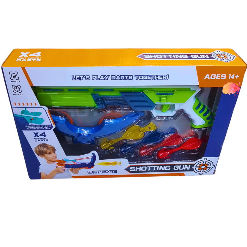 High-Impact Darts Shotting Gun Toy Set for Kids - Colorful Dart Shooter with 4 Darts - Ages 14+ Main image