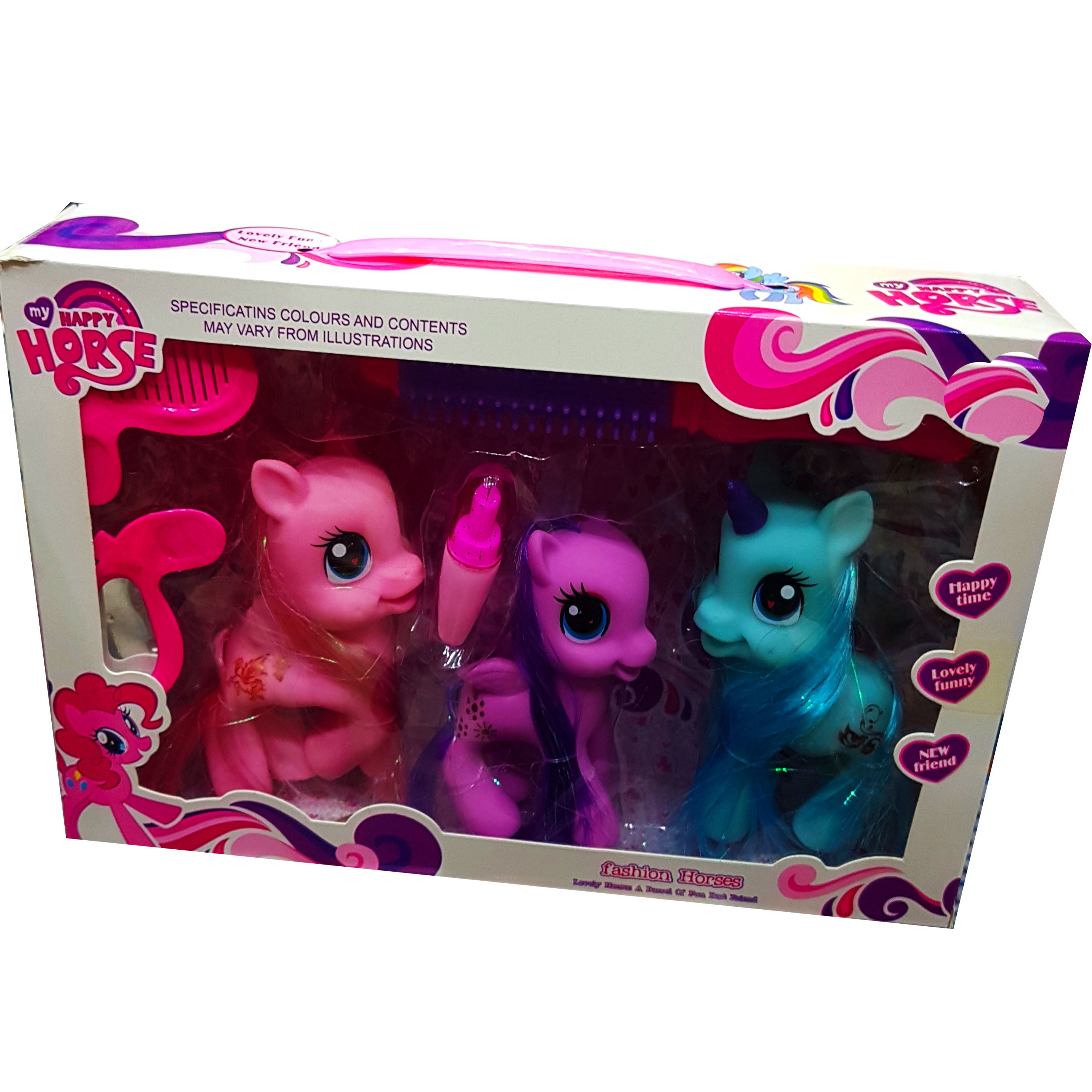 3 Mini Happy Horses Set with Comb & Mirror - My Happy Horse Funny Series - Ideal Gift for Girls Up to 10 Years - New Arrival Secondary image