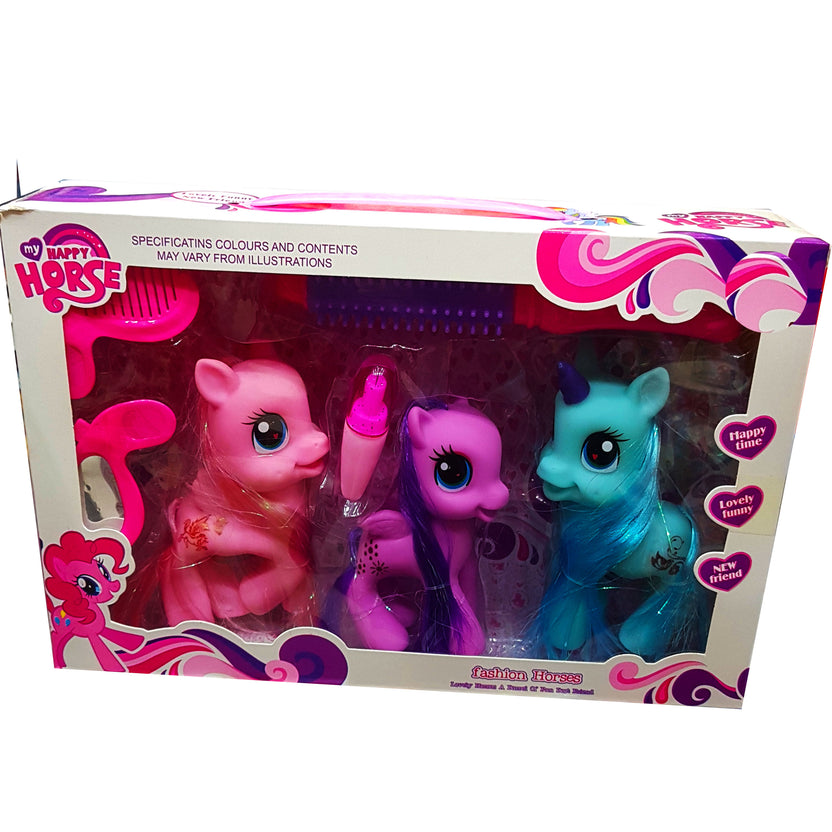 3 Mini Happy Horses Set with Comb & Mirror - My Happy Horse Funny Series - Ideal Gift for Girls Up to 10 Years - New Arrival Main image