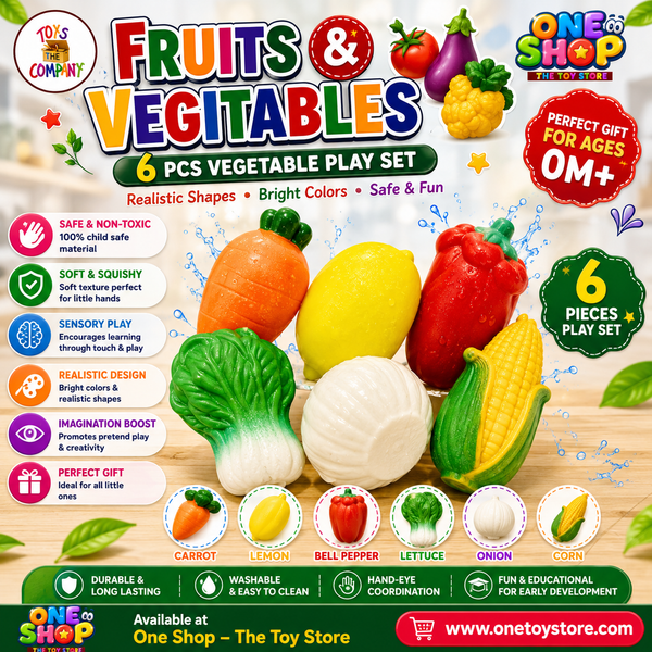 Fruits & Vegetables Soft Squishy Toy Set – 6PCS Educational Vegetable Toys for Kids | Non-Toxic Sensory Squeeze Toys | Pretend Play Learning Food Set for Toddlers 6M+