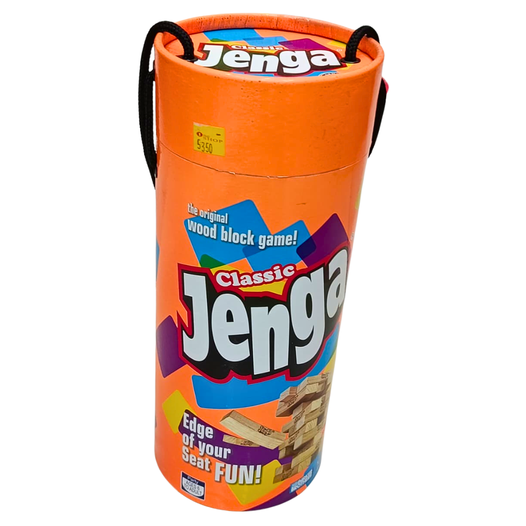 Hasbro Classic Jenga Wooden Block Stacking Game – Orange Cylinder Pack | Ages 6+