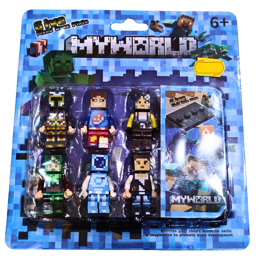 My World Building Block Figures Set – 6-Pack Pixel Action Mini Characters for Kids (Minecraft-Inspired)