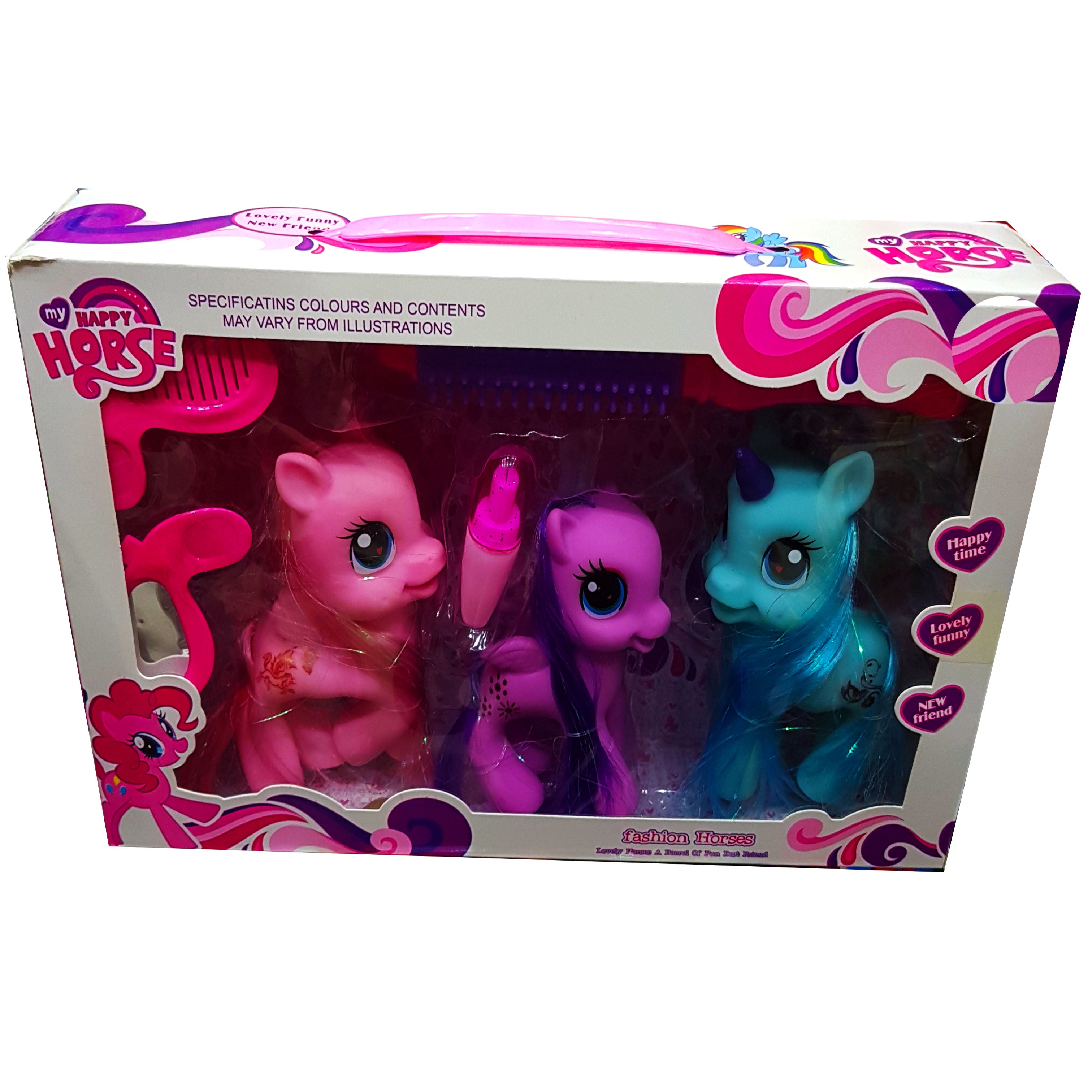 3 Mini Happy Horses Set with Comb & Mirror - My Happy Horse Funny Series - Ideal Gift for Girls Up to 10 Years - New Arrival