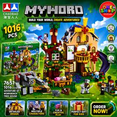 Minecraft-Inspired My World Tree House Building Blocks Set – 1016 Pieces Creative Construction Toy with Figures, Animals & Windmill for Kids