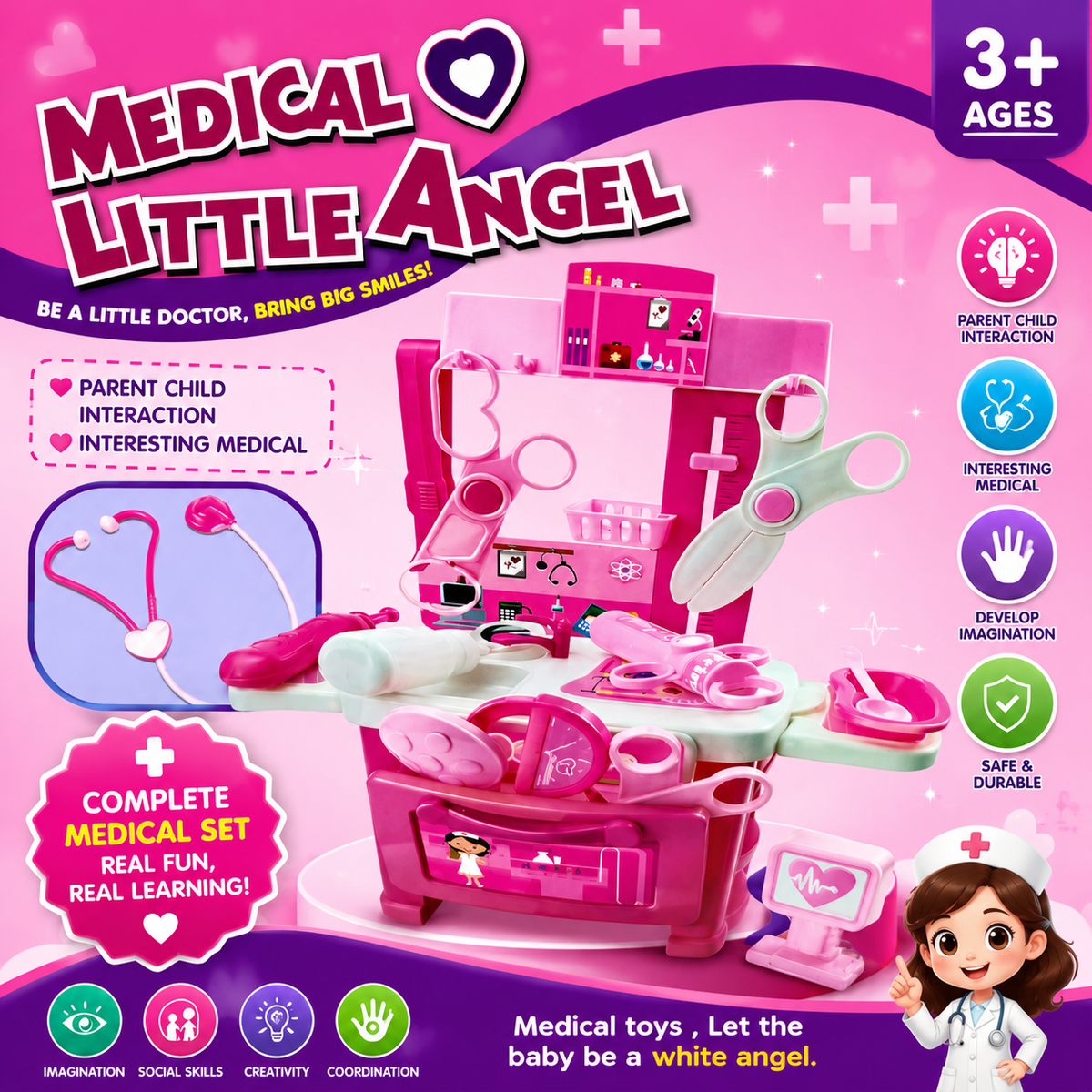 Medical Little Angel Doctor Play Set for Kids – Pretend Play Medical Kit with Stethoscope, Scissors & Doctor Tools | Educational Role Play Toy for Girls & Boys 3+ Years