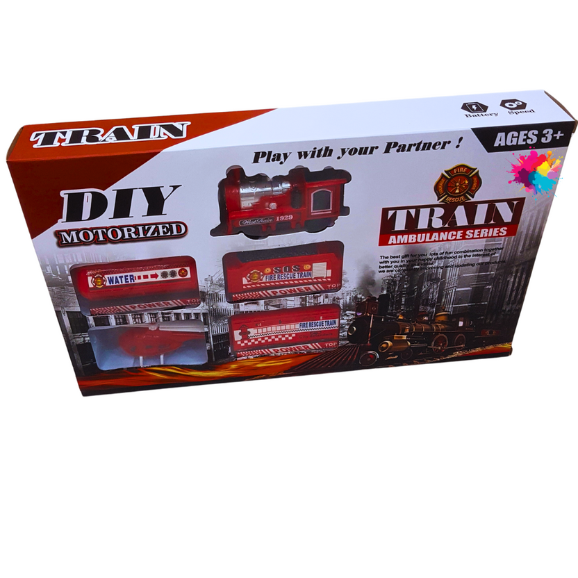 DIY Motorized Fire Rescue Train Set - Ambulance Series for Kids Main image
