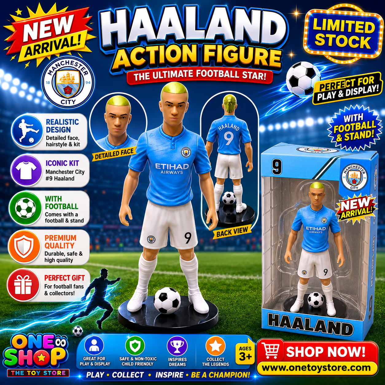 Erling Haaland Football Action Figure – 8 Inch Man City Toy for Kids | Limited Edition #9 Soccer Star Collectible