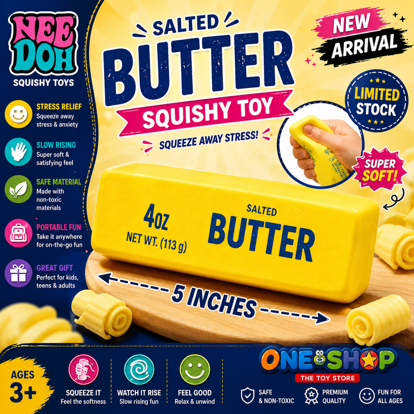 NeeDoh Salted Butter Squishy Toy – Slow Rising Stress Relief Squeeze Toy for Kids & Adults | Super Soft Sensory Fidget Toy | Non-Toxic Squishy Butter Block Gift (5 Inches) Main image