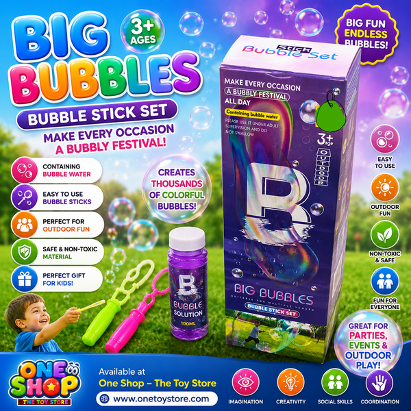 Big Bubble Stick Set for Kids 3+ | Giant Bubble Maker Toy with Bubble Solution | Outdoor Fun Bubble Wand Set for Boys & Girls