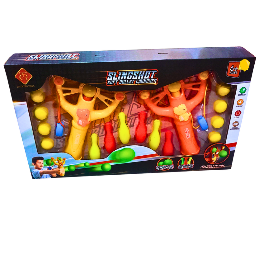 Slingshot Soft Bullet Launcher Set for Kids – Fun Shooting Game with Bowling Pins & Soft Balls Main image