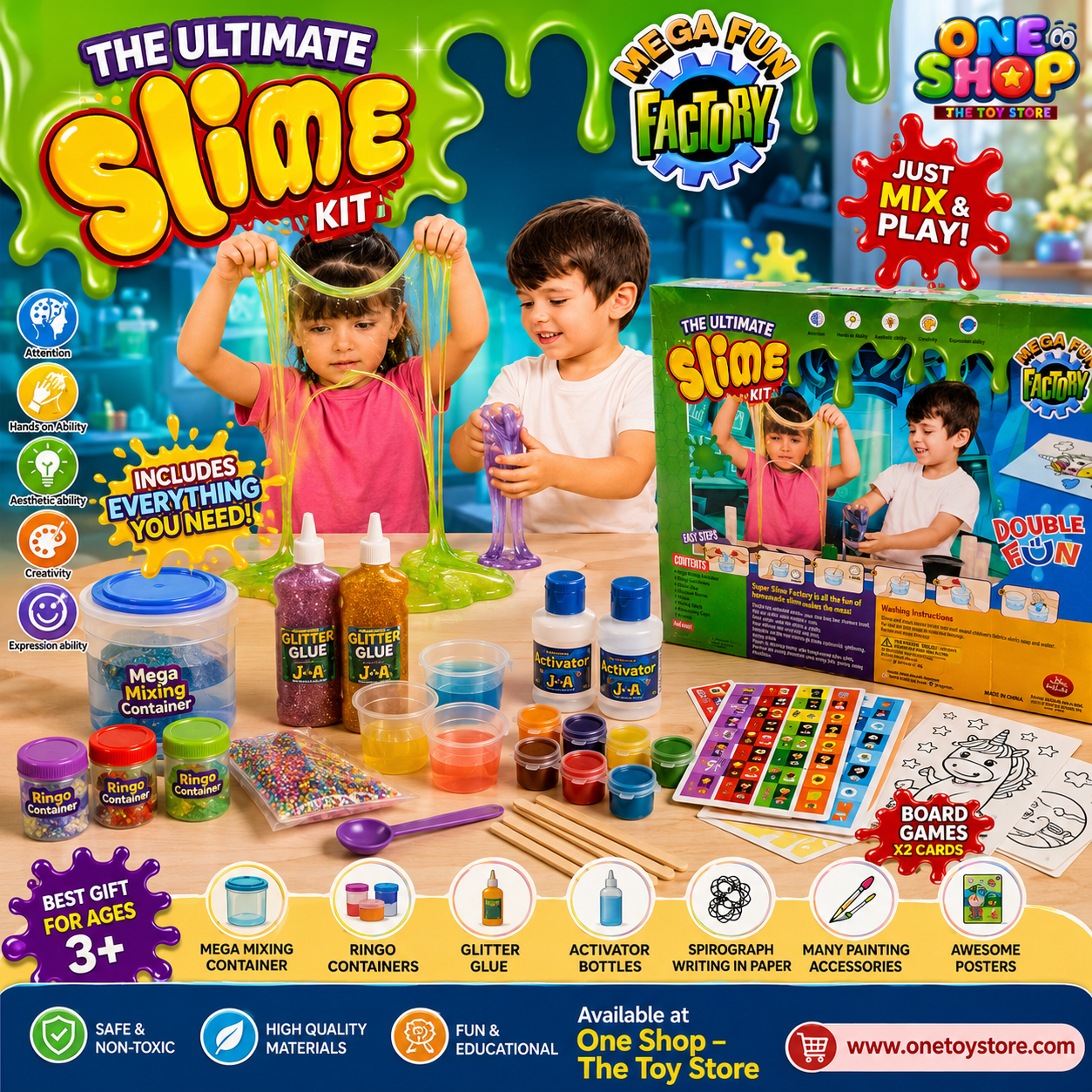 Ultimate Slime Factory DIY Kit for Kids | Make Your Own Glitter Slime Science Set | Creative STEM Learning Toy with Mixing Accessories