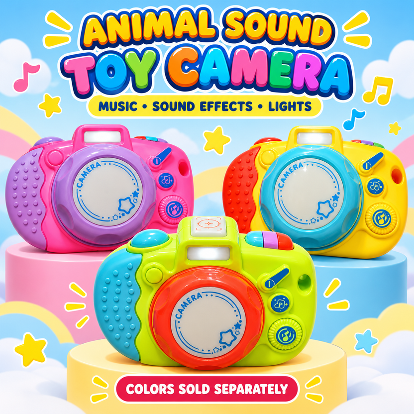 Kids Musical Toy Camera with Animal Sounds, Music, Sound Effects & Flashing Lights – Interactive Pretend Play Camera | Assorted Colours Main image