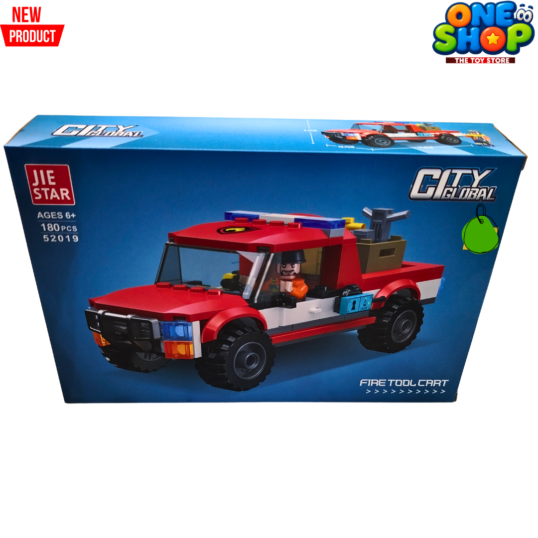 JIE STAR City Global Fire Tool Cart Building Blocks Set – 180 PCS Fire Rescue Truck Construction Toy for Kids | Firefighter Pickup Brick Set | Educational STEM Toy for Boys & Girls 6+