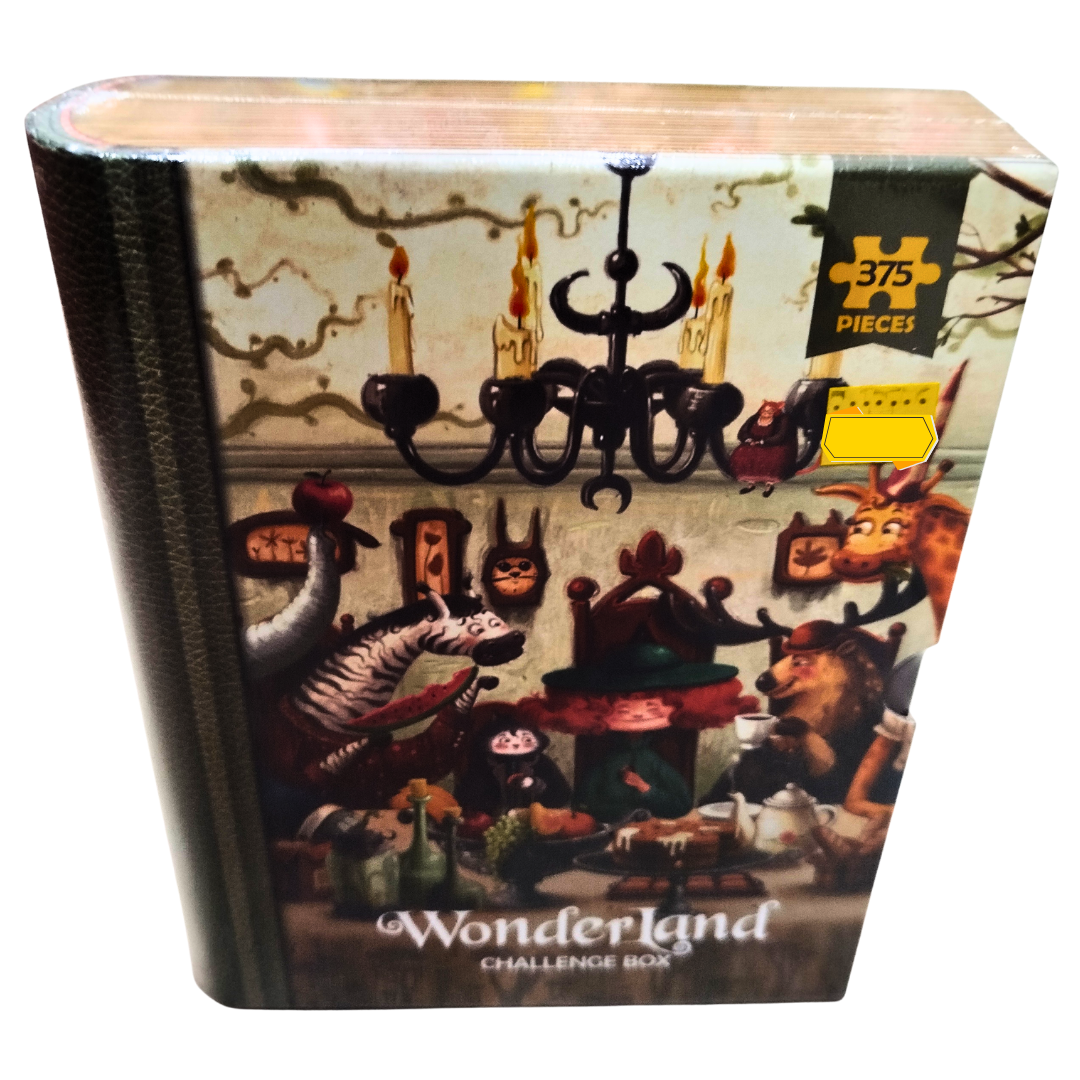 Wonderland Tea Party Jigsaw Puzzle – 375 Pieces Challenge Box for Kids in Book-Shaped Case