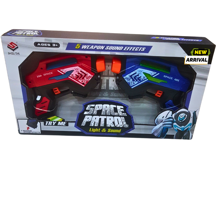 Space Patrol Dual Blaster Toy Set | Lights, 5 Sound Effects | Space Adventure Guns for Kids | Ages 3+ Main image