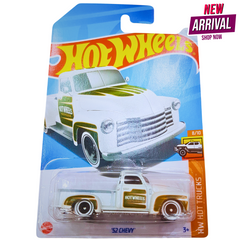 Hot Wheels ’52 Chevy Pickup – HW Hot Trucks Series – White & Gold Classic Custom Truck – Die-Cast Model (1:64 Scale)